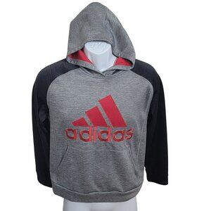 Adidas Hoodie Sweatshirt, Boys L (14/16), Gray, Black w/Red Logo, Polyester, EUC